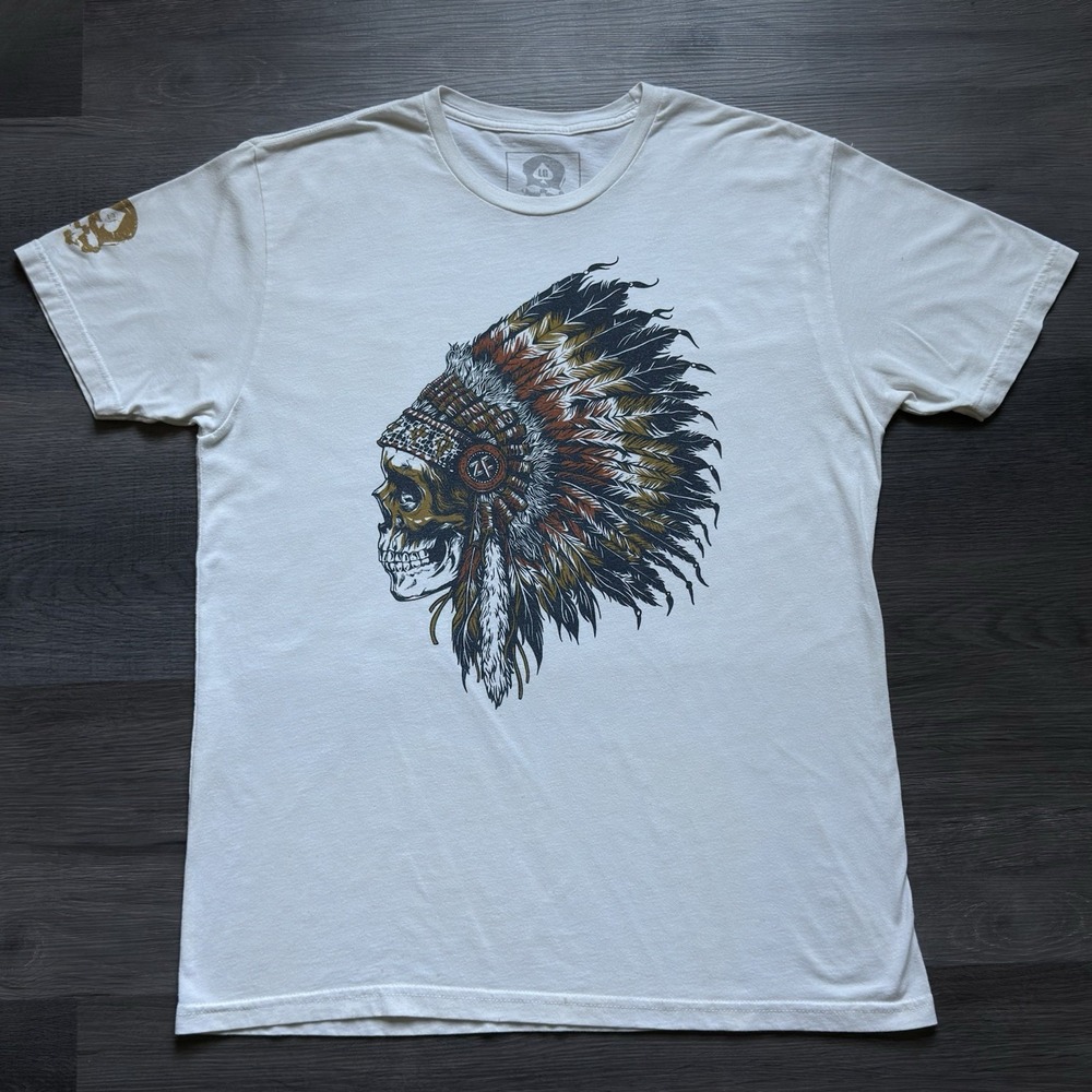 Zero Foxtrot Indian Chief Skull Headdress Shirt Mens L Native American USA MADE